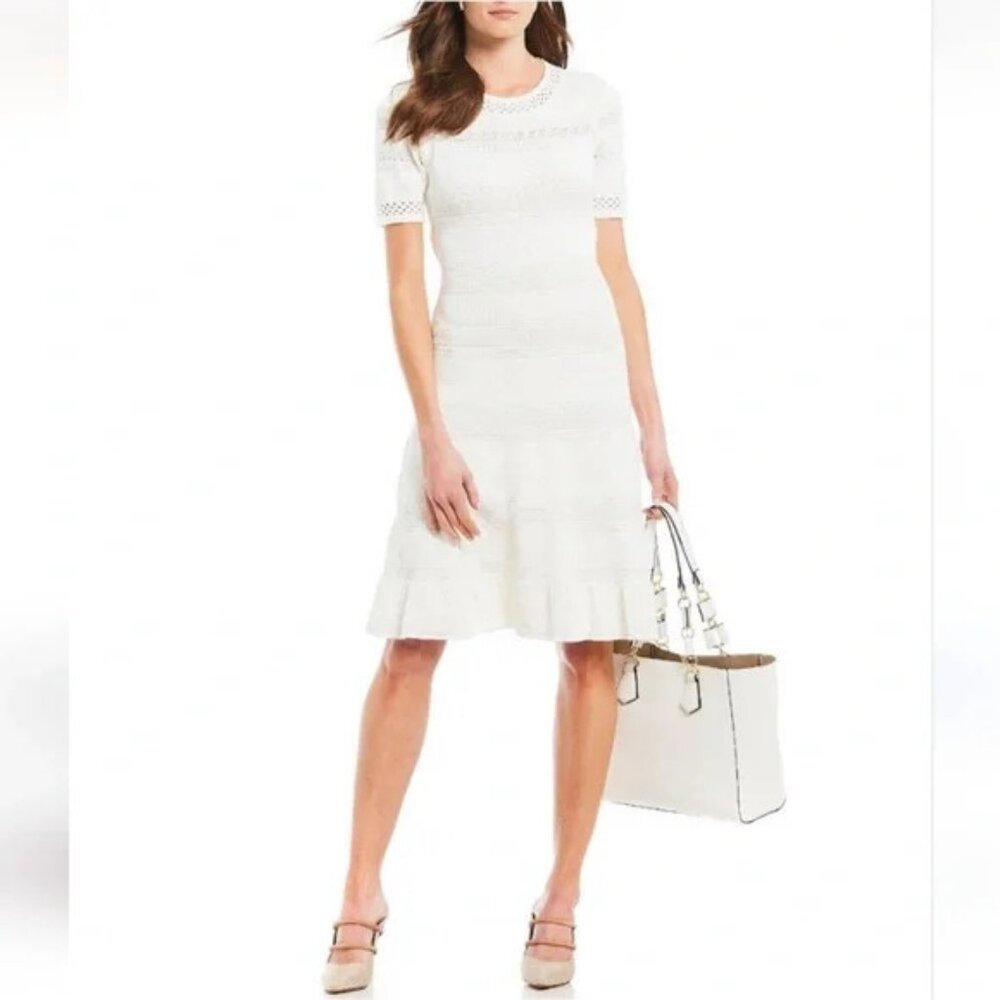 Eliza J White Ribbed Ruffled Bottom Knit Dress.  SZ XS